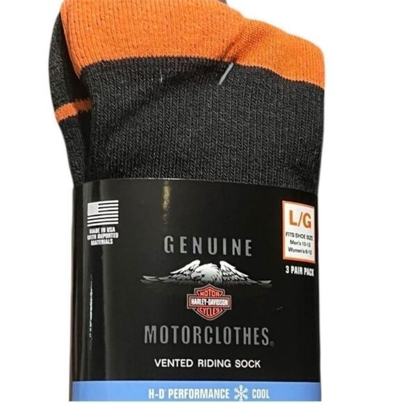 Harley-Davidson Black and Orange Stripe All Weather Socks, 2Pairs, Size L, NWT - Picture 6 of 7